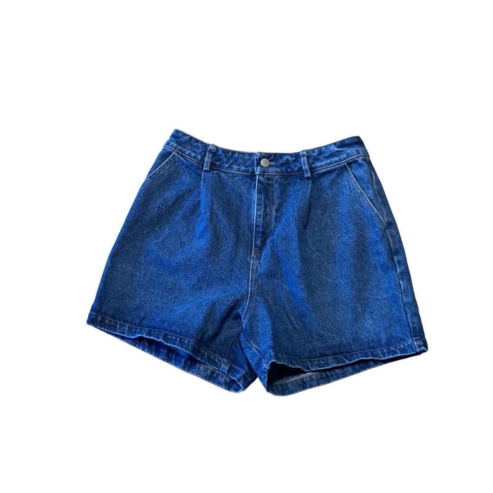 Le Lis Collection Womens High Waisted Pleated Denim Shorts Blue Medium